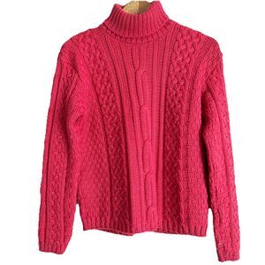 Callan Ireland Womens Cable Knit Wool Turtleneck Sweater Size M in Rasberry